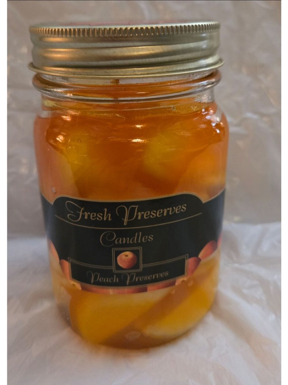 XX. Peach Candle, Fresh Preserves  In Mason Jar